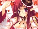  breasts cleavage emily_(pure_dream) glasses hat long_hair pointy_ears ragnarok_online red_eyes red_hair redhead 