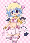  armlet bad_id bow bracelet chibi choker cosplay earrings jewelry midriff multicolored_hair nia_teppelin panties panty_&amp;_stocking_with_garterbelt panty_(psg) panty_(psg)_(cosplay) parody short_hair skirt smile solo symbol-shaped_pupils tail tengen_toppa_gurren_lagann thigh-highs thighhighs two-tone_hair underwear wings youri19 