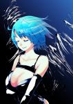  bad_id bare_shoulders blue_hair breasts cleavage closed_eyes detached_sleeves elbow_gloves face gloves large_breasts lipstick maeda_risou original risoumaeda science_fiction short_hair solo 