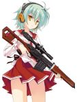  ear_protection green_hair gun headphones hidan_no_aria jpeg_artifacts kobuichi muririn reki_(hidan_no_aria) rifle school_uniform scope sniper_rifle trigger_discipline weapon 