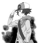  comicstudio hat jacket male monochrome pokemon pokemon_(game) pokemon_black_and_white pokemon_bw raemz simple_background solo touya_(pokemon) weee weee_(raemz) white_background 