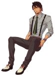  1boy brown_eyes brown_hair facial_hair kaburagi_t_kotetsu lunarclinic necktie solo stubble suspenders tiger_&amp;_bunny 