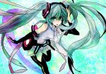  aqua_eyes aqua_hair bad_id bridal_gauntlets elbow_gloves gloves hatsune_miku hatsune_miku_(append) long_hair miku_append necktie open_mouth solo tarako_supa thigh-highs thighhighs twintails very_long_hair vocaloid vocaloid_append 