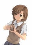  brown_hair face hands heart heart_hands misaka_mikoto short_hair sweater_vest to_aru_kagaku_no_railgun to_aru_majutsu_no_index xiao_qiang_(overseas) 