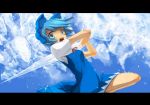  blue_hair bow cirno hair_bow ice ice_sword jpeg_artifacts letterboxed no_wings open_mouth shimadoriru sword touhou weapon 