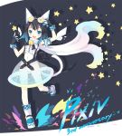  animal_ears bell bell_collar belt blue_eyes cat_ears collar dress fingerless_gloves gloves goggles goggles_on_head gradient_hair multicolored_hair nyanya pixiv pixiv-tan scarf see-through solo star suspenders tail 