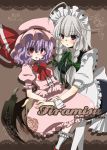  ahoge bad_id bat_wings braid cover cover_page hat izayoi_sakuya jakey maid maid_headdress multiple_girls purple_eyes purple_hair red_eyes remilia_scarlet short_hair silver_hair touhou twin_braids wings wrist_cuffs 