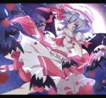  bat_wings blood blue_hair hat highres itoo moon red_eyes remilia_scarlet short_hair solo touhou wings 