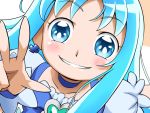  blue_eyes blue_hair blush close-up cure_marine earrings grin heartcatch_precure! jewelry kurumi_erika magical_girl official_style precure rutarou smile solo v 