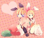  bad_id blonde_hair blue_eyes brother_and_sister bunny_ears earmuffs hair_ornament hair_ribbon hairclip heart kagamine_len kagamine_rin non_(hey_you!) rabbit_ears ribbon shorts siblings sweater twins vocaloid 