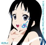  album_cover artist_request bare_shoulders black_hair cover face_paint facepaint grey_eyes hime_cut k-on! long_hair open_mouth parody simple_background solo strap_slip style_parody teeth v young 