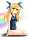  blonde_hair blue_eyes hair_ribbon long_hair microsoft neopure one-piece_swimsuit os ribbon school_swimsuit silverlight swimsuit twintails 