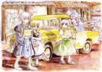  groceries kirisame_marisa konpaku_youmu left-hand_drive master_(4th) morichika_rinnosuke motor_vehicle saigyouji_yuyuko touhou traditional_media vehicle watercolor_(medium) 