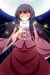 closed_eyes full_moon highres hime_cut houraisan_kaguya japanese_clothes long_hair moon nakaya night skirt smile solo touhou