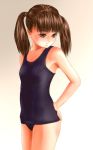  brown_hair one-piece_swimsuit popopon school_swimsuit solo swimsuit twintails 