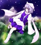  blue_eyes blue_hair boots breasts dress eternal large_breasts letty_whiterock pleated_skirt scarf skirt snow solo touhou 