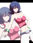  alternate_hairstyle bad_id bare_shoulders bracelet breasts cleavage jewelry midriff natsume_(pokemon) natsume_(pokemon)_(hgss) navel poke_ball pokemon pokemon_(game) pokemon_gsc purple_hair red_eyes rice_(artist) short_hair smile solo zoom_layer 