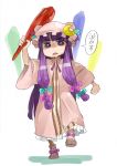 bow club crescent crescent_moon crystal ebi_(daidalwave) hat long_hair patchouli_knowledge purple_eyes purple_hair solo touhou translated violet_eyes weapon 
