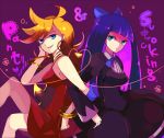  blonde_hair blue_eyes blue_hair bow dress earrings hair_bow jewelry long_hair multiple_girls neko_ni_chikyuu panty_&amp;_stocking_with_garterbelt panty_(character) panty_(psg) smile stocking_(character) stocking_(psg) 