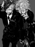  artist_request dorohedoro earrings formal hair_over_one_eye hammer jewelry mask monochrome noi_(dorohedoro) shin suit 
