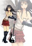  black_eyes black_hair boots casual elbow_gloves gloves guitar instrument k-on! long_hair mouth_hold plectrum solo yue_shu_ya zoom_layer 
