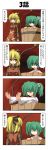  blonde_hair blush bow bucket comic girl_in_bucket green_eyes green_hair hair_bobbles hair_bow hair_ornament highres in_bucket in_container kisume kurodani_yamame o_o rapattu red_eyes touhou translated translation_request twintails 