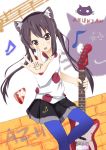  bad_id black_hair brown_eyes casual cat cat_ears guitar instrument k-on! listen!! mouth_hold nakano_azusa niangao pantyhose twintails 