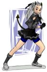  artist_request dorohedoro gloves grin horns legs noi_(dorohedoro) red_eyes skirt smile suspenders tail white_hair young 