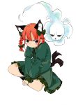  animal_ears bad_id braid cat_ears cat_tail crossed_legs frown indian_style kaenbyou_rin la-do multiple_tails red_eyes red_hair sitting skull solo sulking tail touhou twin_braids twintails 