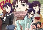  buruma flcl glasses miyu_miyu naruko_hanaharu ninamori_eri nosebleed pajamas scan school_uniform 