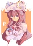  bespectacled blush breasts crescent crescent_moon glasses hat long_hair lowres patchouli_knowledge purple_eyes purple_hair ribbon solo touhou violet_eyes 