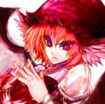  animal_ears close-up colored_eyelashes eyelashes face hands_clasped hat mystia_lorelei open_mouth pink red_eyes red_hair touhou tsurime 