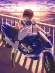  bicycle maid motor_vehicle motorcycle original red_hair redhead short_hair solo sunglasses sunset vehicle 