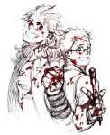  artist_request blue_eyes dorohedoro earrings glasses gloves hammer jewelry noi_(dorohedoro) red_eyes shin smile stitches 