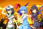  asymmetrical_wings black_eyes black_hair black_legwear black_thighhighs blue_eyes blue_hair error green_eyes hat houjuu_nue multiple_girls murasa_minamitsu sailor_collar sailor_hat short_hair tatara_kogasa thigh-highs thighhighs tksymkw tongue touhou tsurukou_(tksymkw) umbrella wings wink zettai_ryouiki 