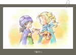  blonde_hair bracelet braid cape closed_eyes dragon_quest dragon_quest_v hero_(dq5) jewelry noki_(hanken) pinky_swear smile translated translation_request turban 