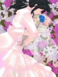  1girl bianca blonde_hair braid bridal_veil bride closed_eyes couple dragon_quest dragon_quest_v dress elbow_gloves flower gloves hair_flower hair_ornament hero_(dq5) hidaka_ryou hug jewelry long_hair ring single_braid veil wedding wedding_dress 