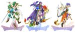  cape circlet curly_hair dragon_quest dragon_quest_iv dragon_quest_v dragon_quest_vi drakee fingerless_gloves gloves green_hair hammer helmet hero_(dq4) hero_(dq5) hero_(dq6) heroine_(dq4) highres hinafuru purple_eyes shield short_hair slime_(dragon_quest) slime_knight spiked_hair spiky_hair spotted_slime staff sword turban violet_eyes weapon 