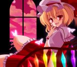  butterfly flandre_scarlet hat highres marotti nail_polish red_eyes sitting smile solo touhou window wings wrist_cuffs 