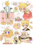  barefoot blonde_hair blue_eyes cooking finger_suck hair_ornament hairclip kagamine_len kagamine_rin prehensile_hair rin_no_youchuu roshin_yuukai_(vocaloid) short_hair vocaloid zakuro_(rinlen115) 