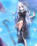  blue_eyes leg_up legs long_hair lying mabinogi mirutulove nao short_twintails silver_hair sleeveless solo staff twintails water wet_clothes 