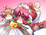  bell dog food highres katagiri_hinata koihime_musou nikuman red_hair redhead ryofu santa_costume thighhighs 