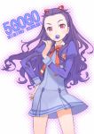  candy character_name forehead hair_ribbon hand_on_hip kuroboshi_kouhaku lollipop long_hair mimino_kurumi precure purple_hair red_eyes ribbon school_uniform solo yes!_precure_5 
