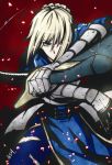  armor ash_(artist) blonde_hair blue_eyes fate/stay_night fate_(series) gauntlets hair_over_one_eye saber serious solo sword weapon 