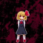 1girl arms_behind_back blonde_hair hair_ribbon lowres necktie pixel_art red_eyes ribbon rumia short_hair solo tome_(wolf) touhou 