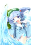  absurdres backpack bag blue_eyes blue_hair hair_bobbles hair_ornament hat highres kawashiro_nitori key open_mouth rope short_hair solo toor_0111 touhou twintails water 