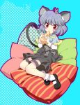  capelet cheese eating grey_hair jpeg_artifacts mary_janes masuyama_kei mouse mouse_ears mouse_tail nazrin pillow red_eyes shoes solo tail touhou 