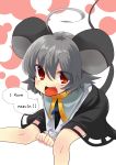  animal_ears eyebrows fang grey_hair highres jewelry mouse_ears mouse_tail nazrin orange_eyes pendant short_hair solo tail touhou usa-pom 