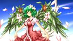  elle_(lom) flower green_hair hair_flower hair_ornament impossible_clothes impossible_shirt impossible_vest kazami_yuuka kumapan leaf legend_of_mana petals plaid plaid_skirt plaid_vest red_eyes seiken_densetsu shirt skirt skirt_set tartan touhou wings 