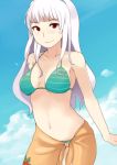  breasts cleavage hairband idolmaster large_breasts long_hair sarong shijou_takane silver_hair smile striped striped_bikini striped_swimsuit supi_(pixiv) swimsuit 
